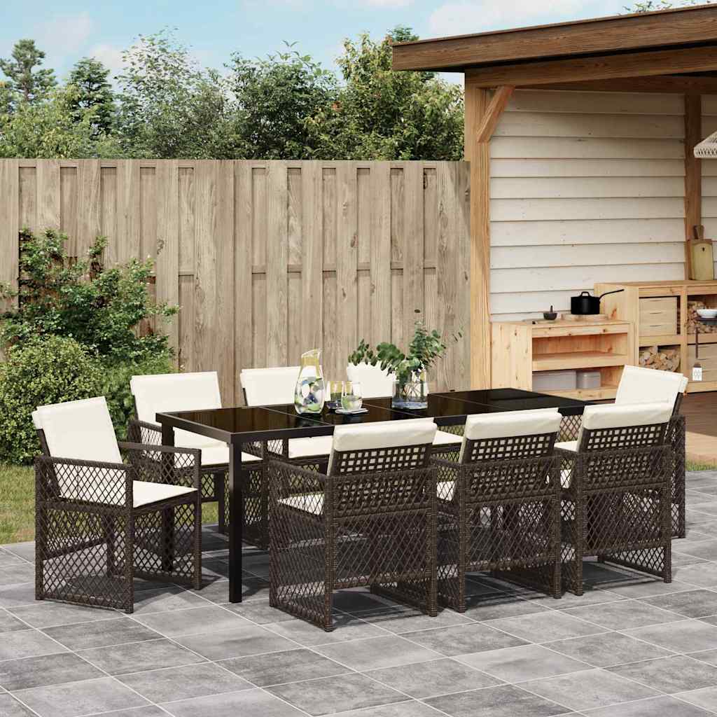 Garten Essgruppe 9 pcs Braun Poly-Rattan