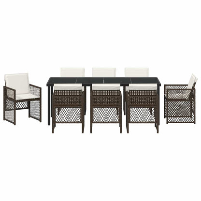 Garten Essgruppe 9 pcs Braun Poly-Rattan