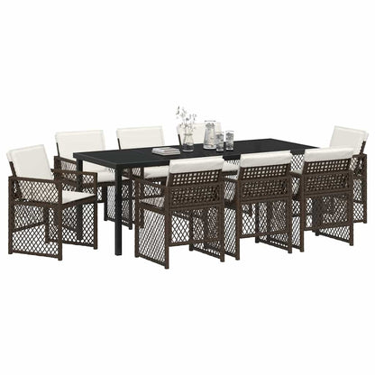 Garten Essgruppe 9 pcs Braun Poly-Rattan