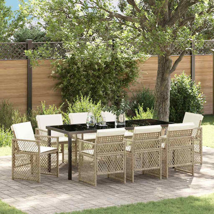 Garten Essgruppe 9 pcs Beige Poly-Rattan