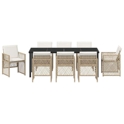 Garten Essgruppe 9 pcs Beige Poly-Rattan