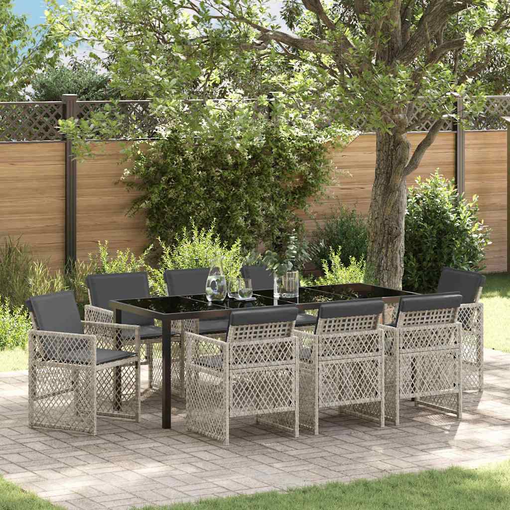 vidaXL Salon de jardin à dîner 9 pcs Gris clair Résine tressée