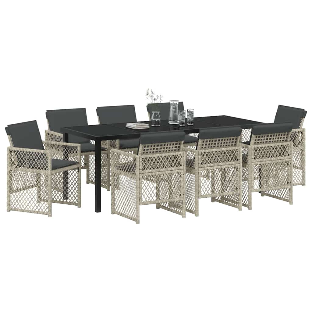 vidaXL Salon de jardin à dîner 9 pcs Gris clair Résine tressée