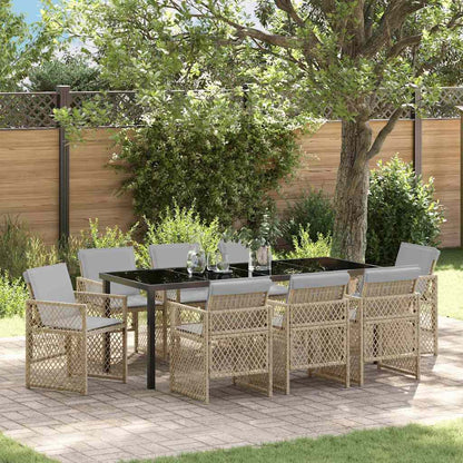 Garten Essgruppe 9 pcs Beige Poly-Rattan