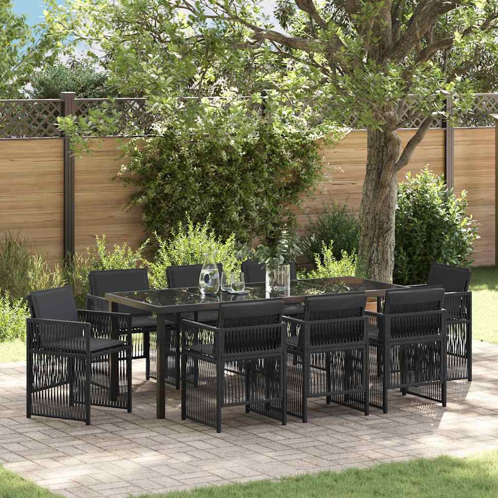vidaXL Garten Essgruppe 9 pcs Schwarz Pulverbeschichteter Stahl