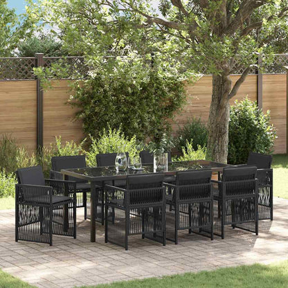 vidaXL Garten Essgruppe 9 pcs Schwarz Pulverbeschichteter Stahl