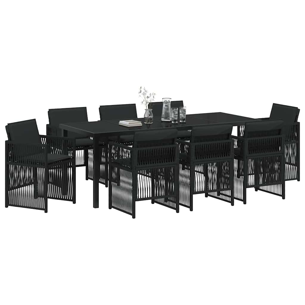 vidaXL Garten Essgruppe 9 pcs Schwarz Pulverbeschichteter Stahl