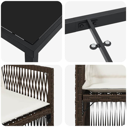 Garten Essgruppe 9 pcs Braun Pulverbeschichteter Stahl