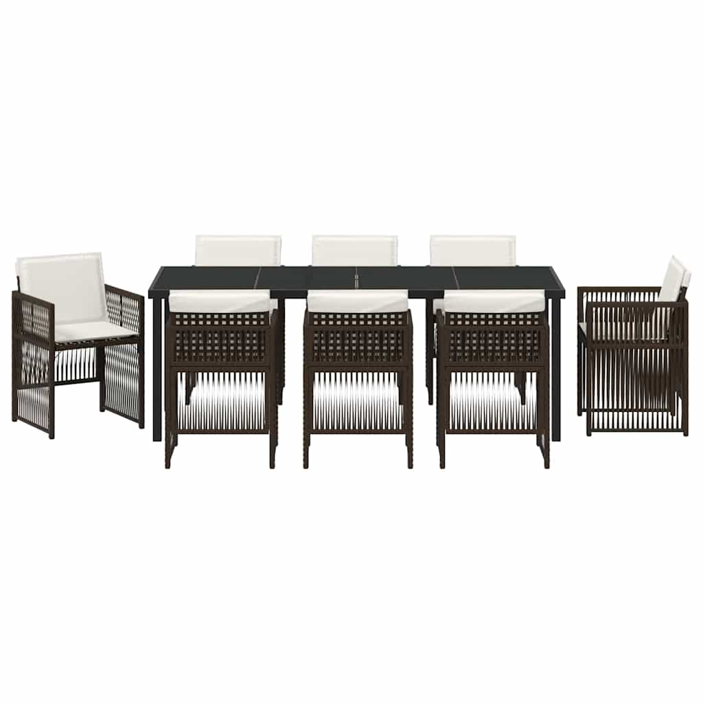 Garten Essgruppe 9 pcs Braun Pulverbeschichteter Stahl