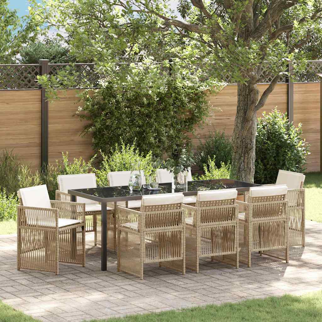vidaXL Salon de jardin 9 pcs Acier enduit de poudre Beige