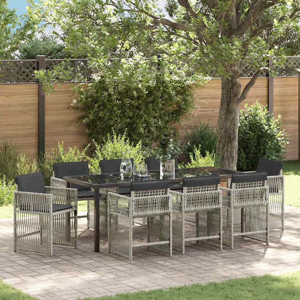 vidaXL Salon de jardin 9 pcs Gris clair Acier enduit de poudre