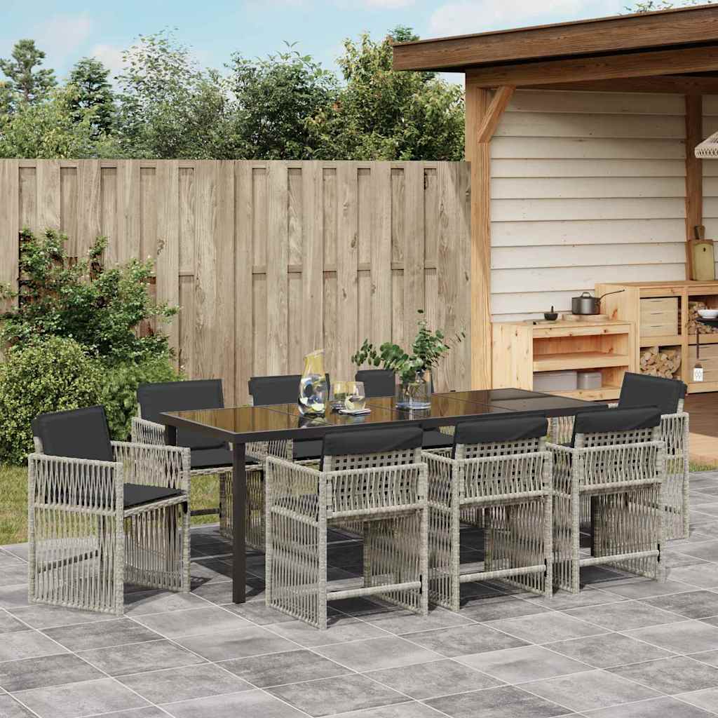 vidaXL Salon de jardin 9 pcs Gris clair Acier enduit de poudre