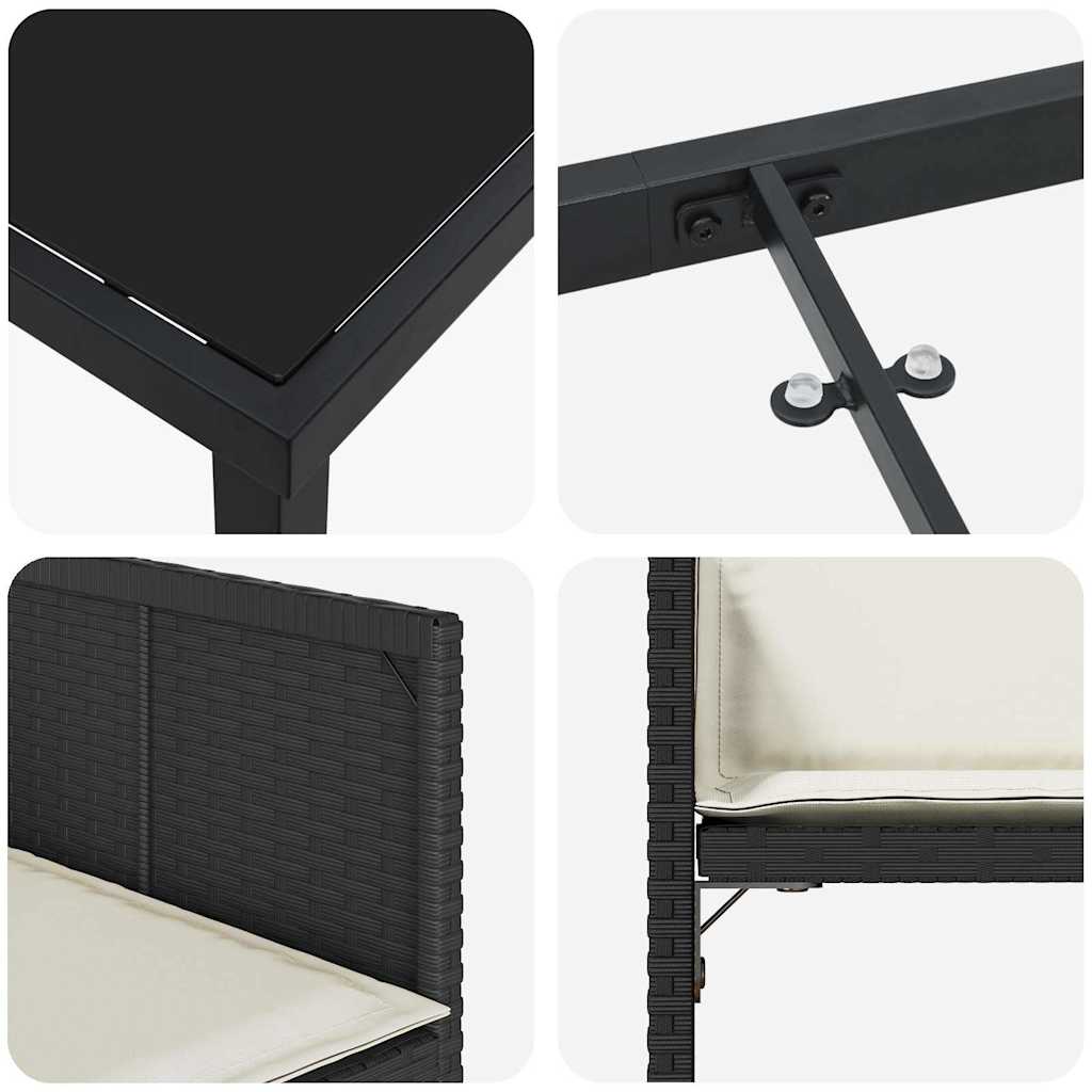 vidaXL Garten Essgruppe 9 pcs Schwarz Poly-Rattan