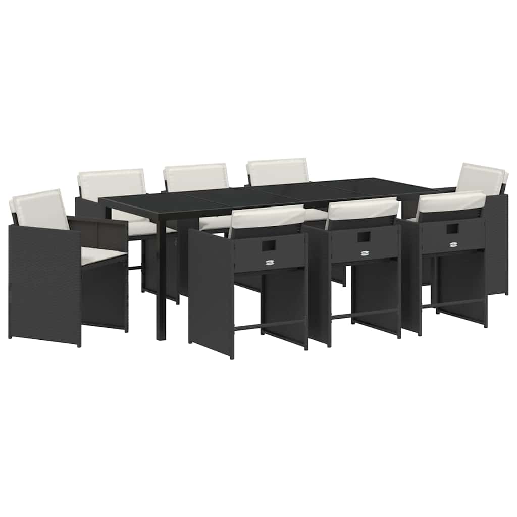 vidaXL Garten Essgruppe 9 pcs Schwarz Poly-Rattan
