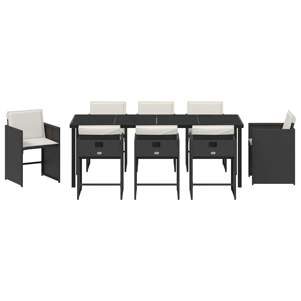 vidaXL Garten Essgruppe 9 pcs Schwarz Poly-Rattan