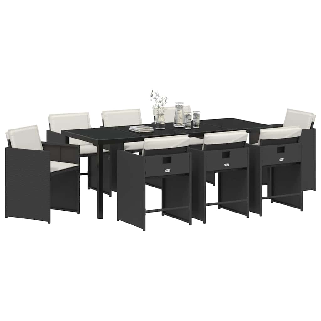 vidaXL Garten Essgruppe 9 pcs Schwarz Poly-Rattan