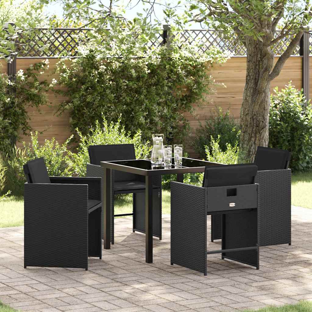 vidaXL Ensemble repas de jardin 5 pcs résine tressée noir