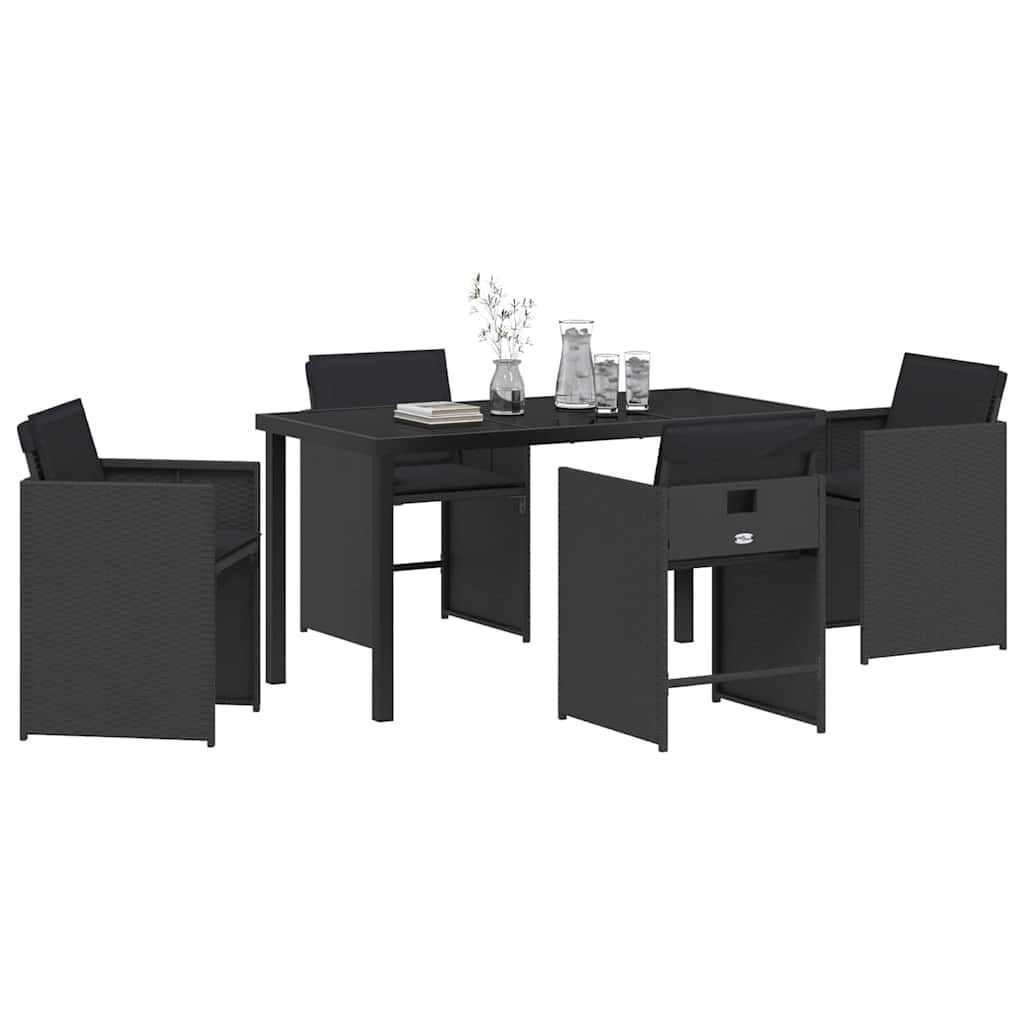 vidaXL Ensemble repas de jardin 5 pcs résine tressée noir