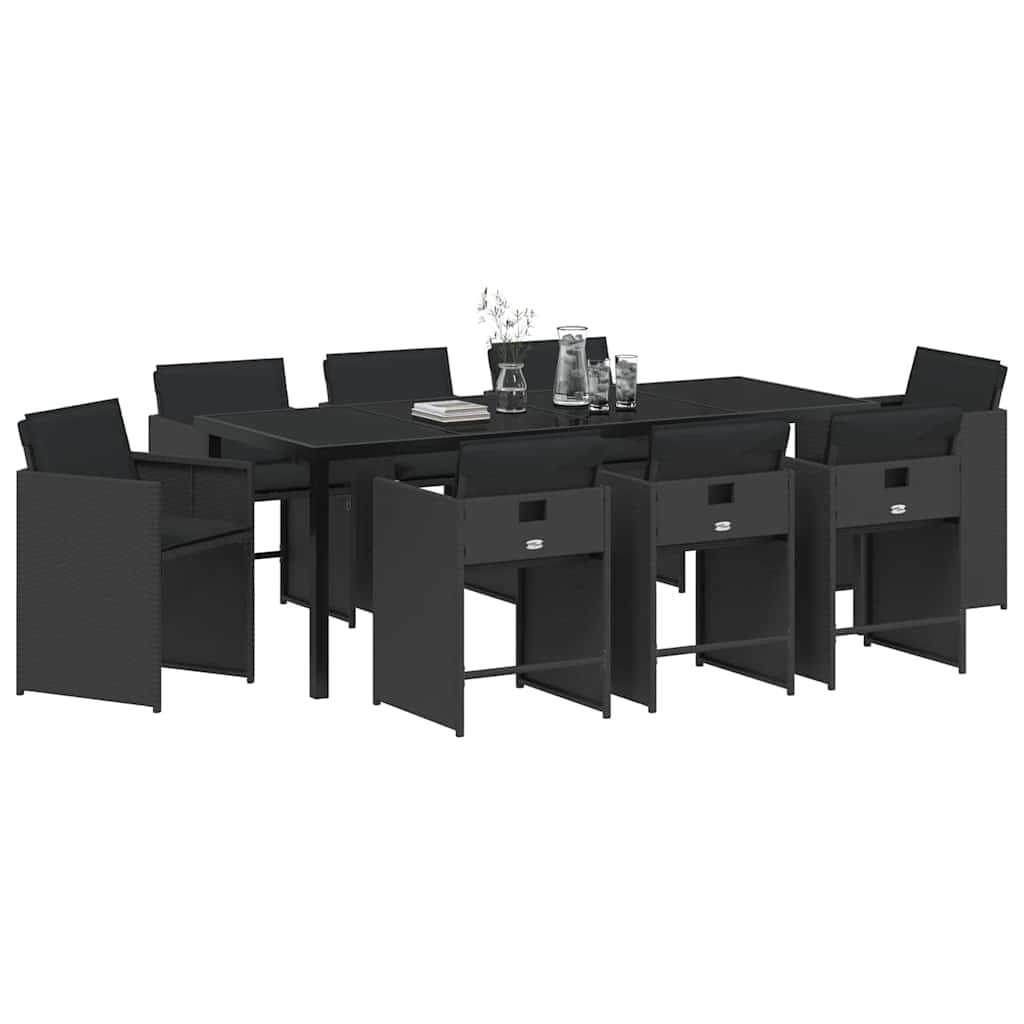vidaXL Garten Essgruppe 9 pcs Schwarz Poly-Rattan