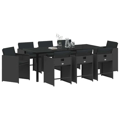 vidaXL Garten Essgruppe 9 pcs Schwarz Poly-Rattan