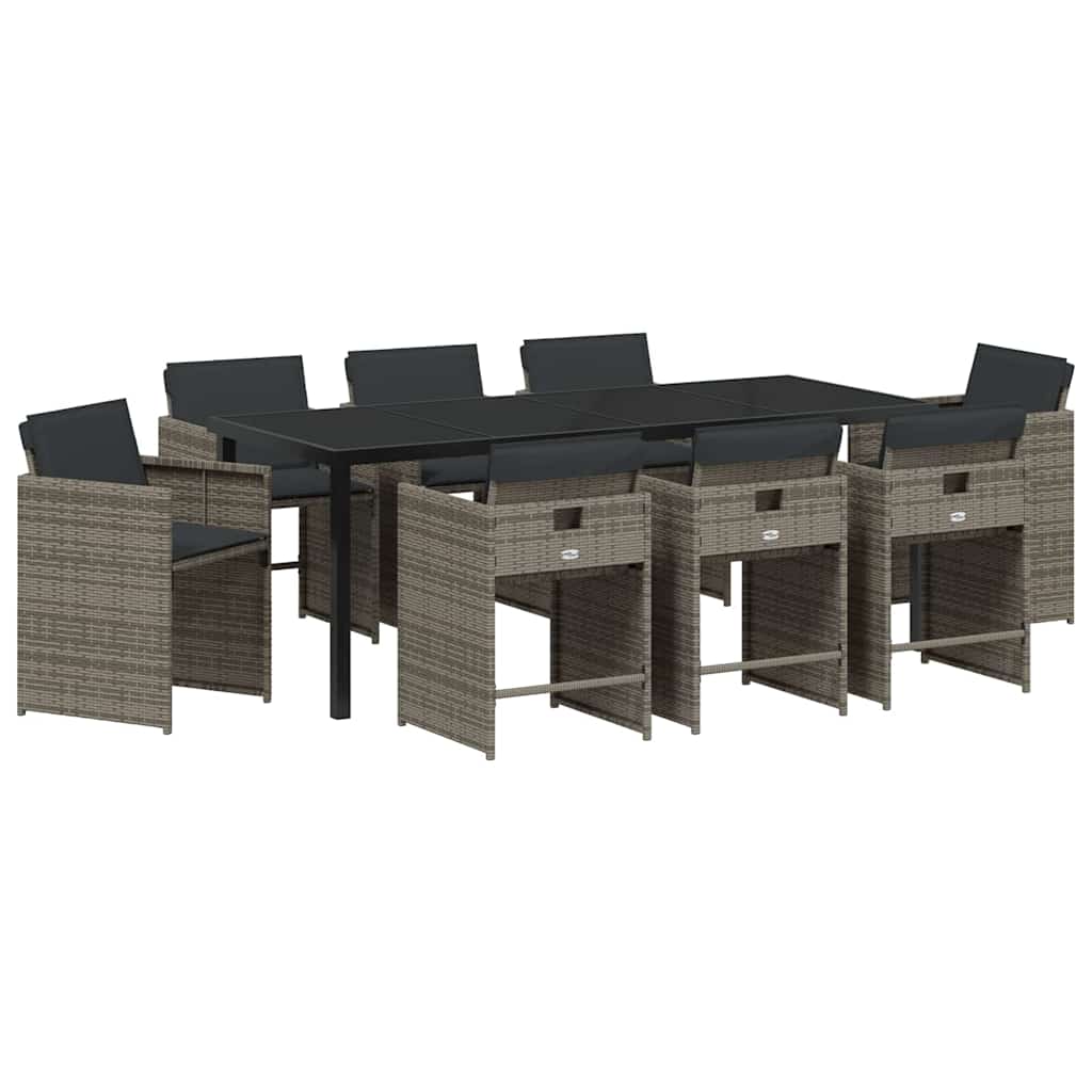 vidaXL Garten Essgruppe 9 pcs Grau Poly-Rattan