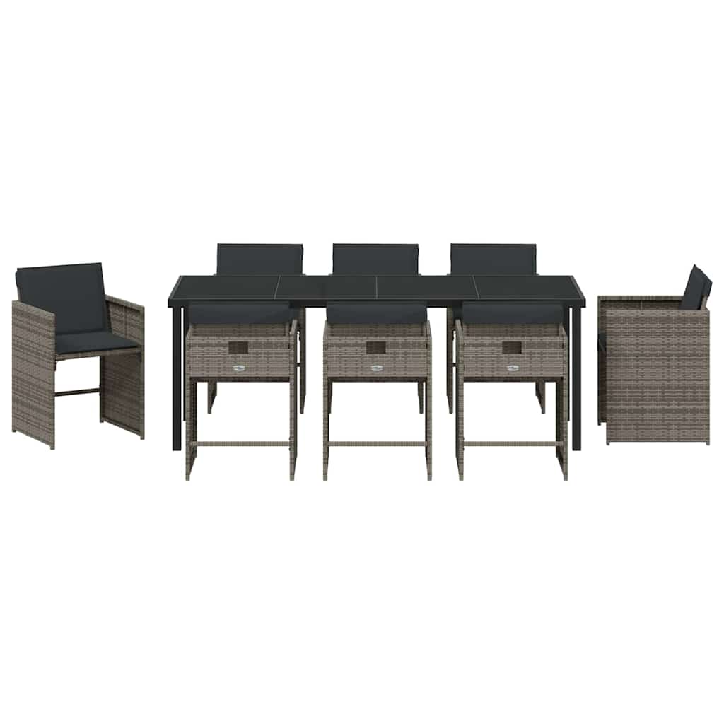 vidaXL Garten Essgruppe 9 pcs Grau Poly-Rattan