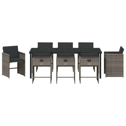 vidaXL Garten Essgruppe 9 pcs Grau Poly-Rattan