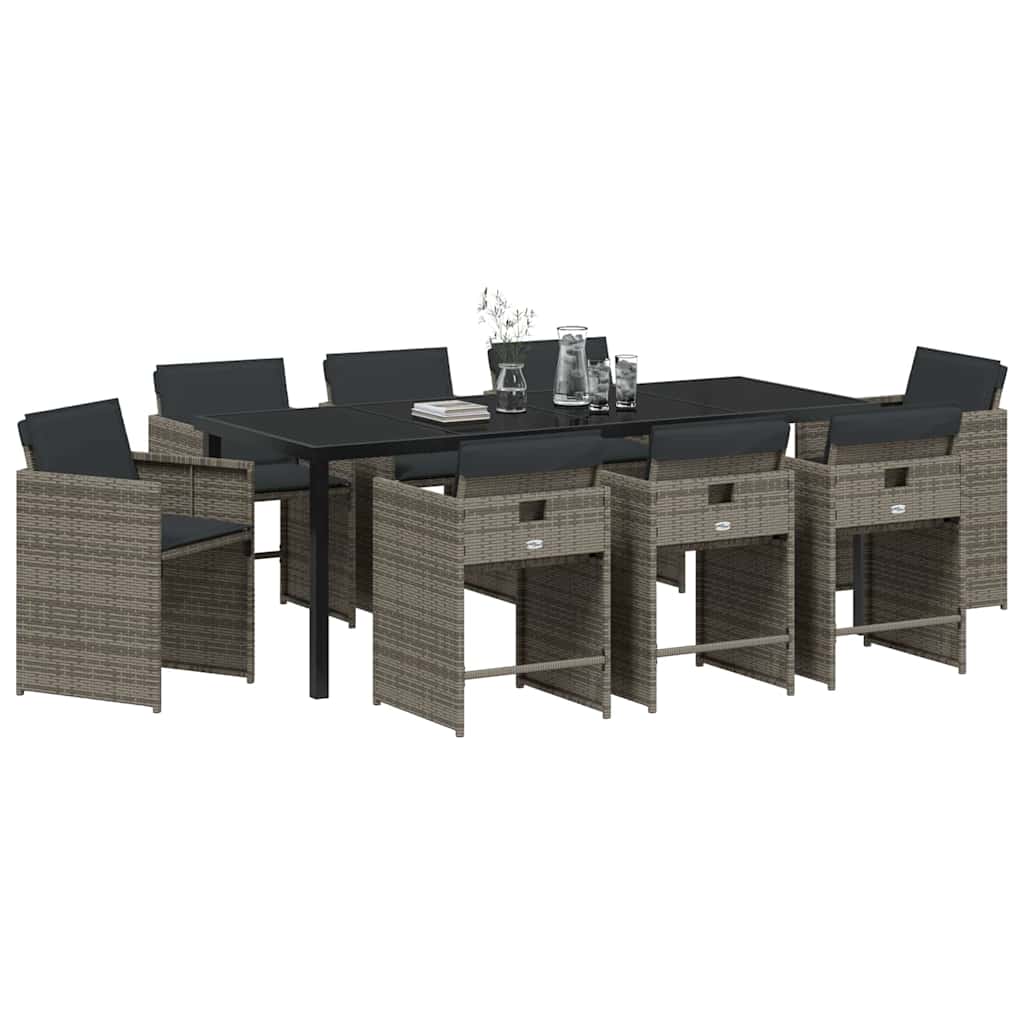 vidaXL Garten Essgruppe 9 pcs Grau Poly-Rattan