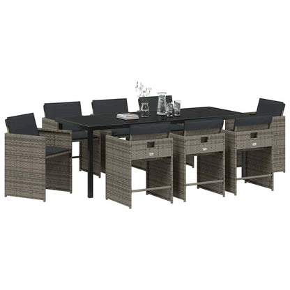 vidaXL Garten Essgruppe 9 pcs Grau Poly-Rattan