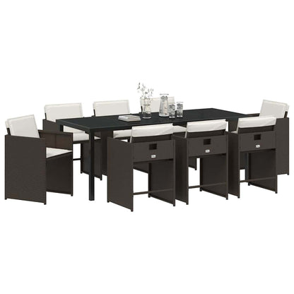 vidaXL Garten Essgruppe 9 pcs Braun Poly-Rattan