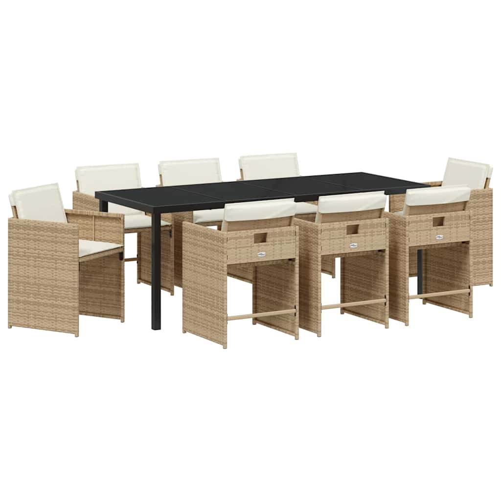 vidaXL Garten Essgruppe 9 pcs Beige Poly-Rattan