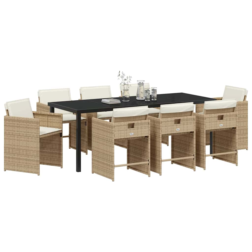 vidaXL Garten Essgruppe 9 pcs Beige Poly-Rattan