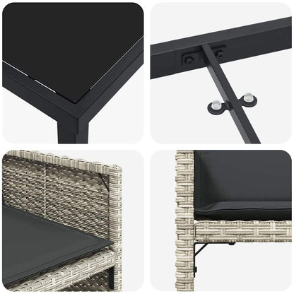 Garten Essgruppe 9 pcs Hellgrau Poly-Rattan