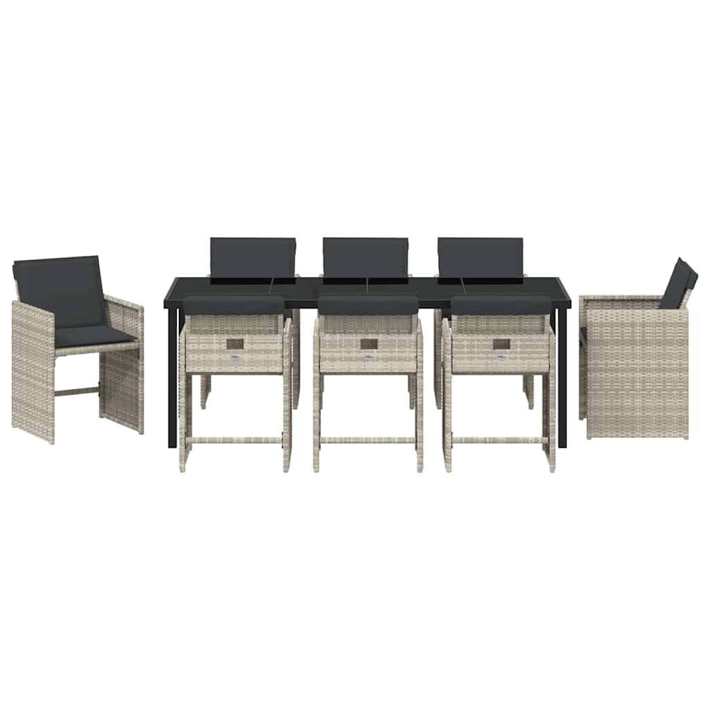 Garten Essgruppe 9 pcs Hellgrau Poly-Rattan