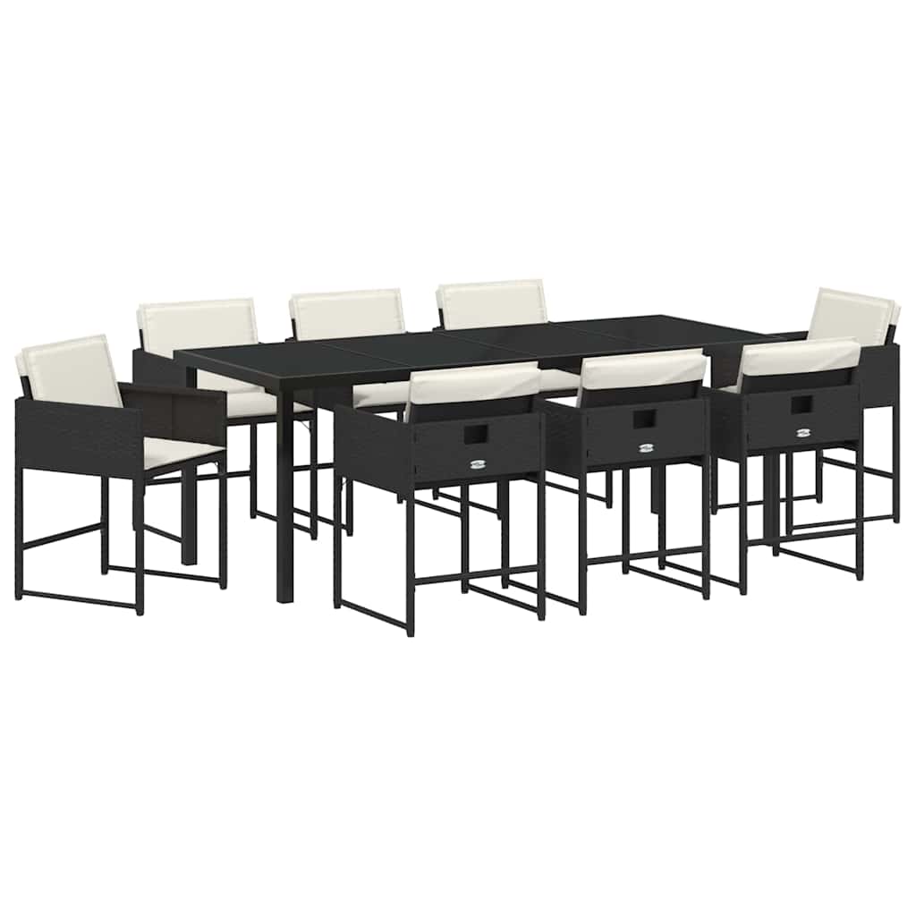 vidaXL Garten Essgruppe 9 pcs Schwarz Poly-Rattan