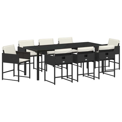 vidaXL Garten Essgruppe 9 pcs Schwarz Poly-Rattan