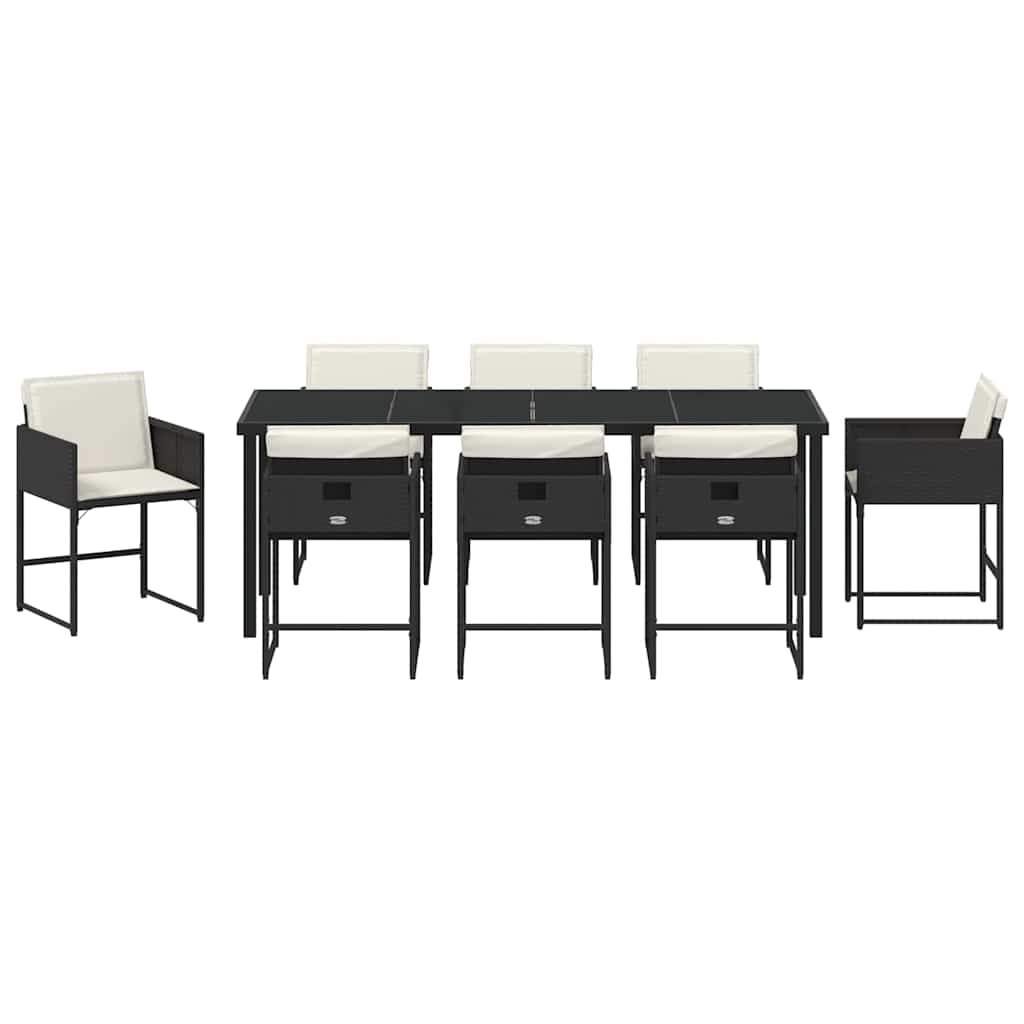 vidaXL Garten Essgruppe 9 pcs Schwarz Poly-Rattan