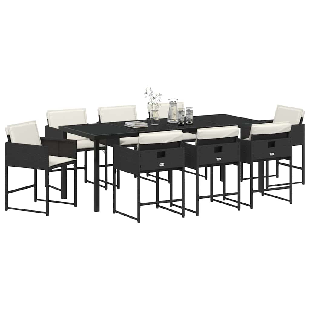 vidaXL Garten Essgruppe 9 pcs Schwarz Poly-Rattan