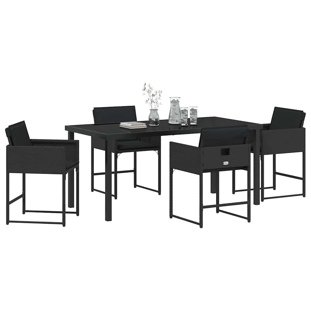 vidaXL Garten Essgruppe 5 pcs Schwarz Poly-Rattan