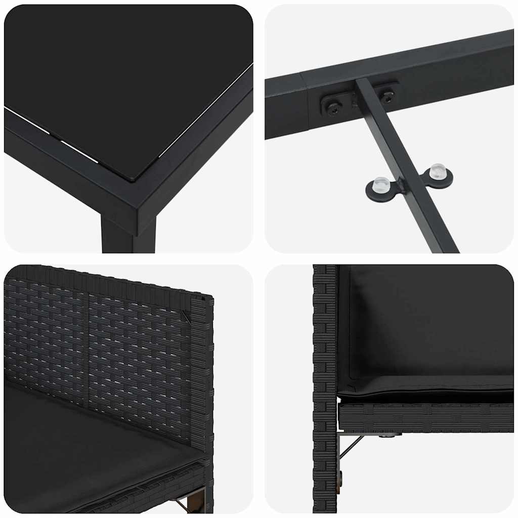 vidaXL Garten Essgruppe 9 pcs Schwarz Poly-Rattan