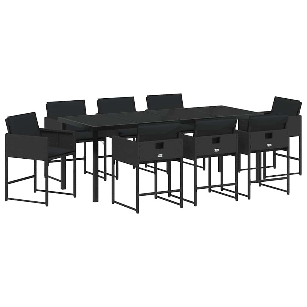 vidaXL Garten Essgruppe 9 pcs Schwarz Poly-Rattan