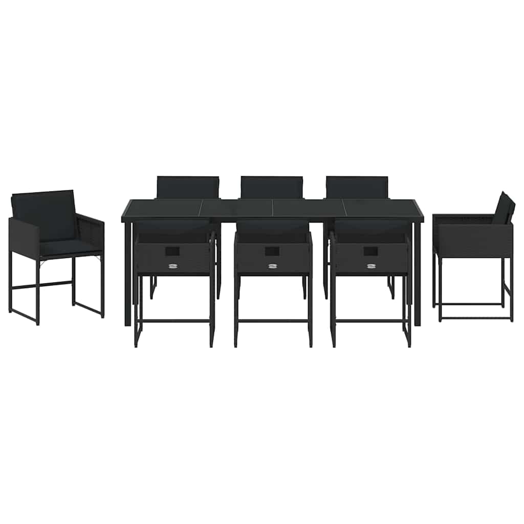 vidaXL Garten Essgruppe 9 pcs Schwarz Poly-Rattan
