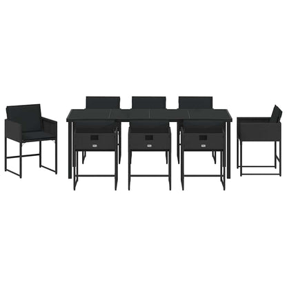 vidaXL Garten Essgruppe 9 pcs Schwarz Poly-Rattan