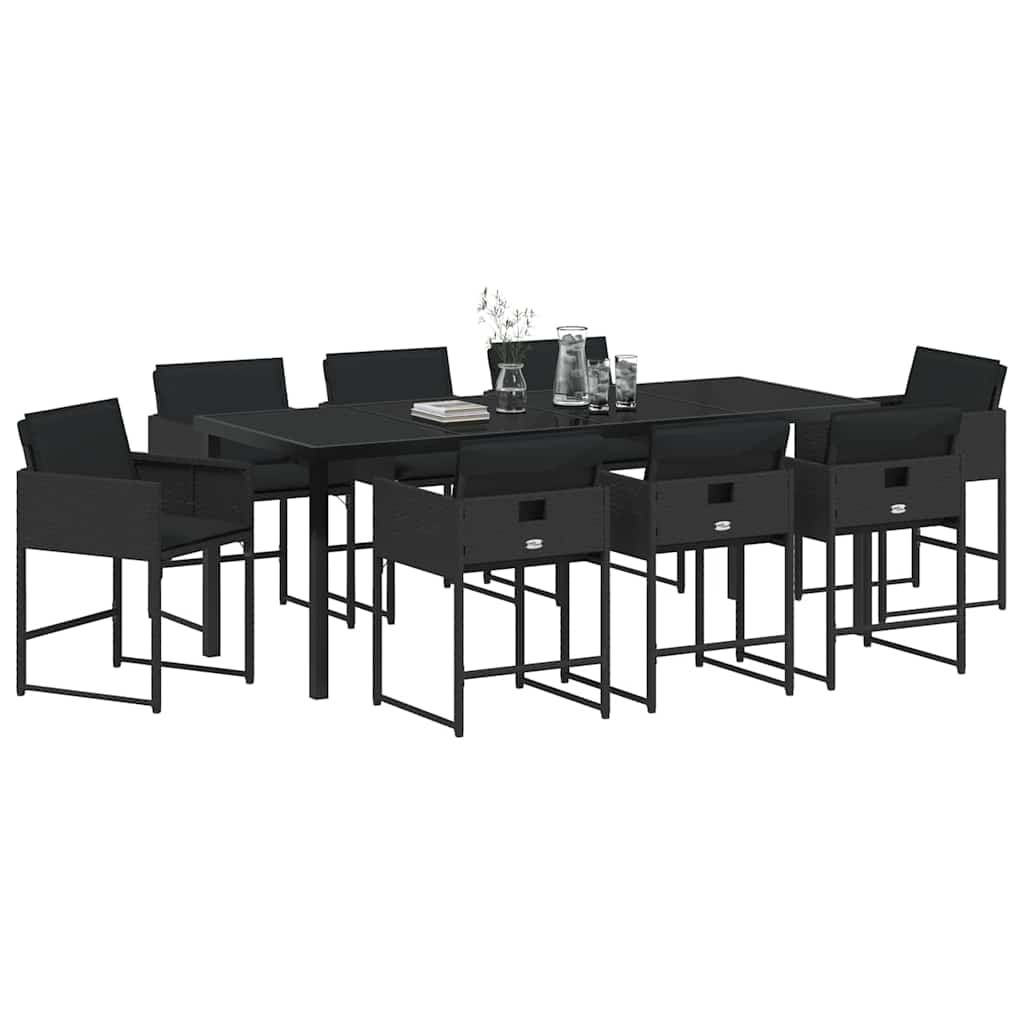 vidaXL Garten Essgruppe 9 pcs Schwarz Poly-Rattan
