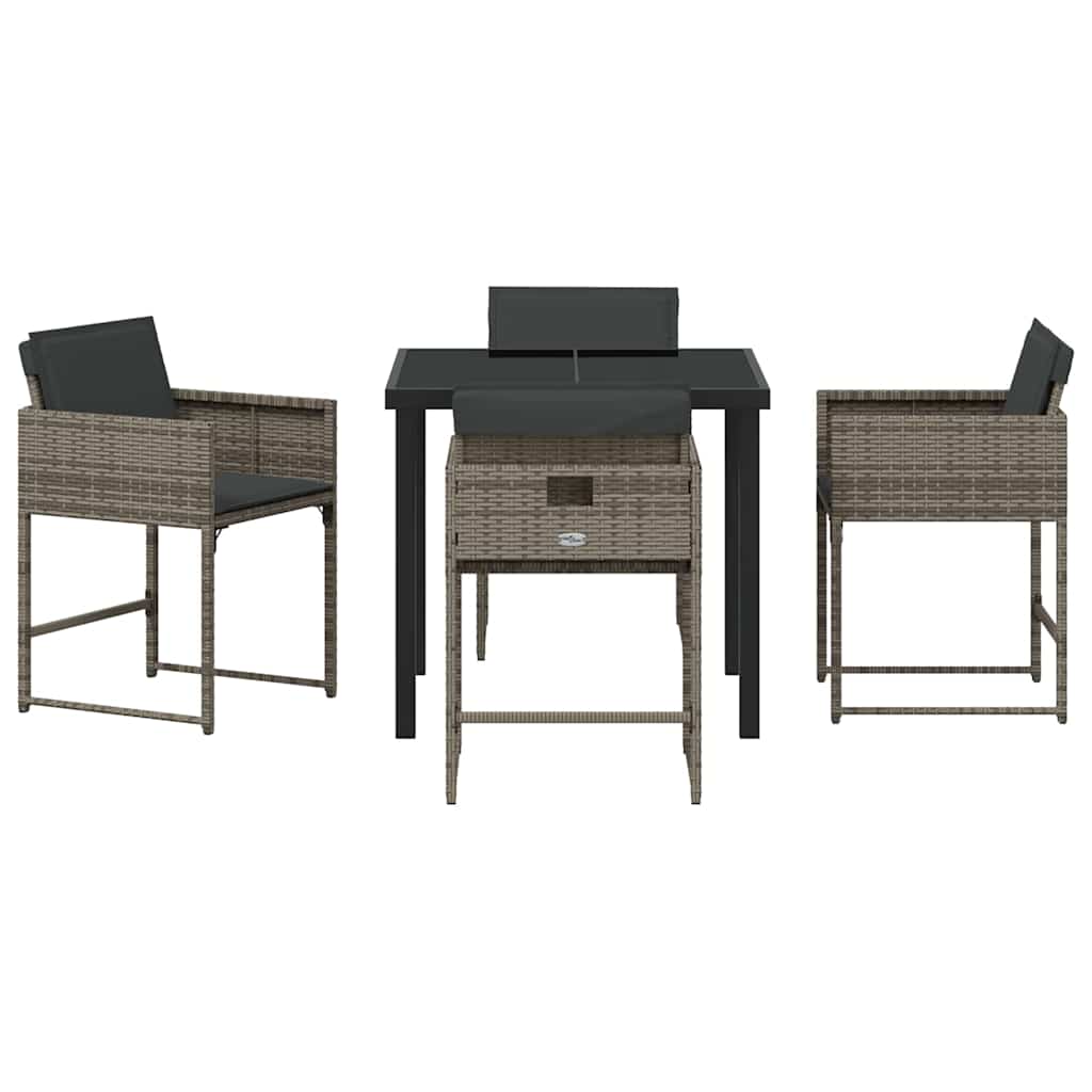 vidaXL Garten Essgruppe 5 pcs Grau Poly-Rattan