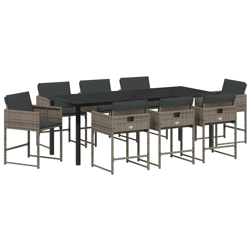 Garten Essgruppe 9 pcs Grau Poly-Rattan