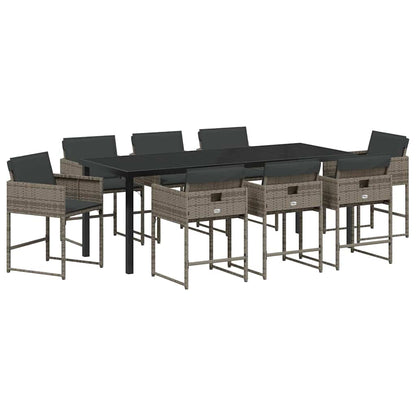 Garten Essgruppe 9 pcs Grau Poly-Rattan