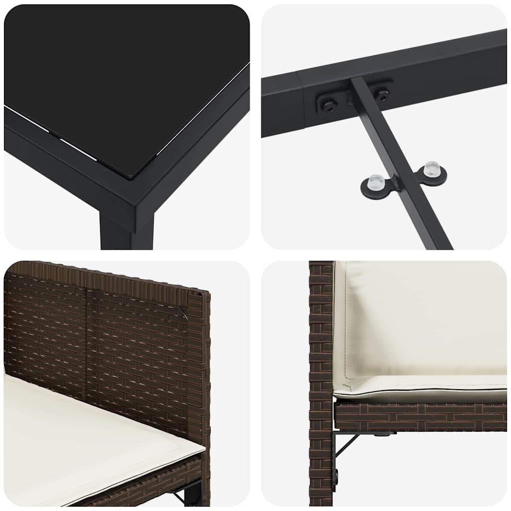 Garten Essgruppe 9 pcs Braun Poly-Rattan