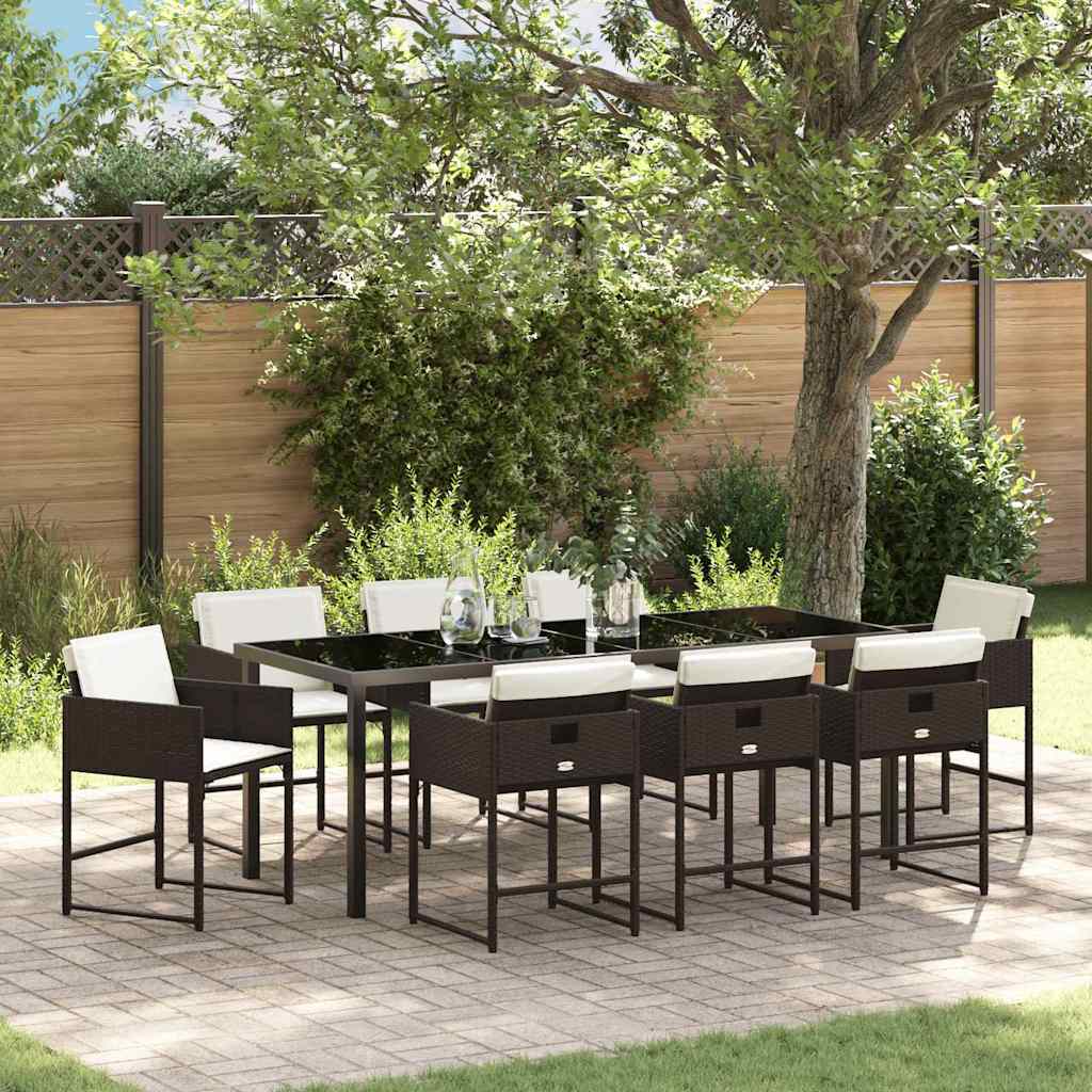 Garten Essgruppe 9 pcs Braun Poly-Rattan