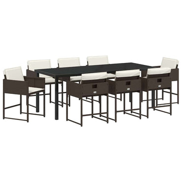 vidaXL Garten Essgruppe 9 pcs Braun Poly-Rattan